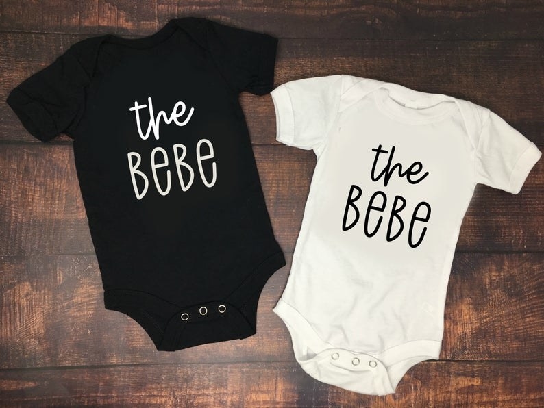 Black and white onesies that read &quot;the bebe&quot;