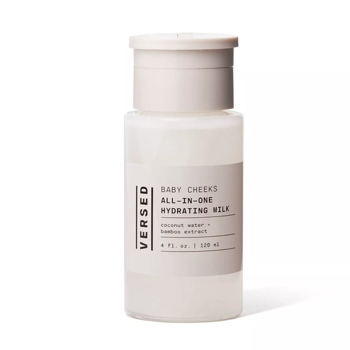 clear bottle of Versed Skincare Baby Cheeks Hydrating Milk