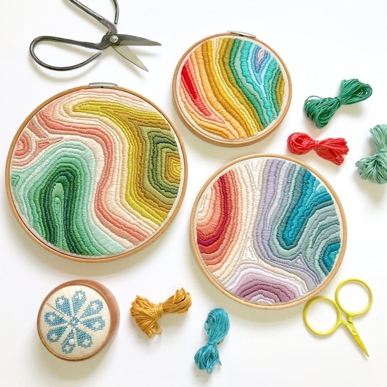 Multi-color embroidery pattern in three different sized hoops 