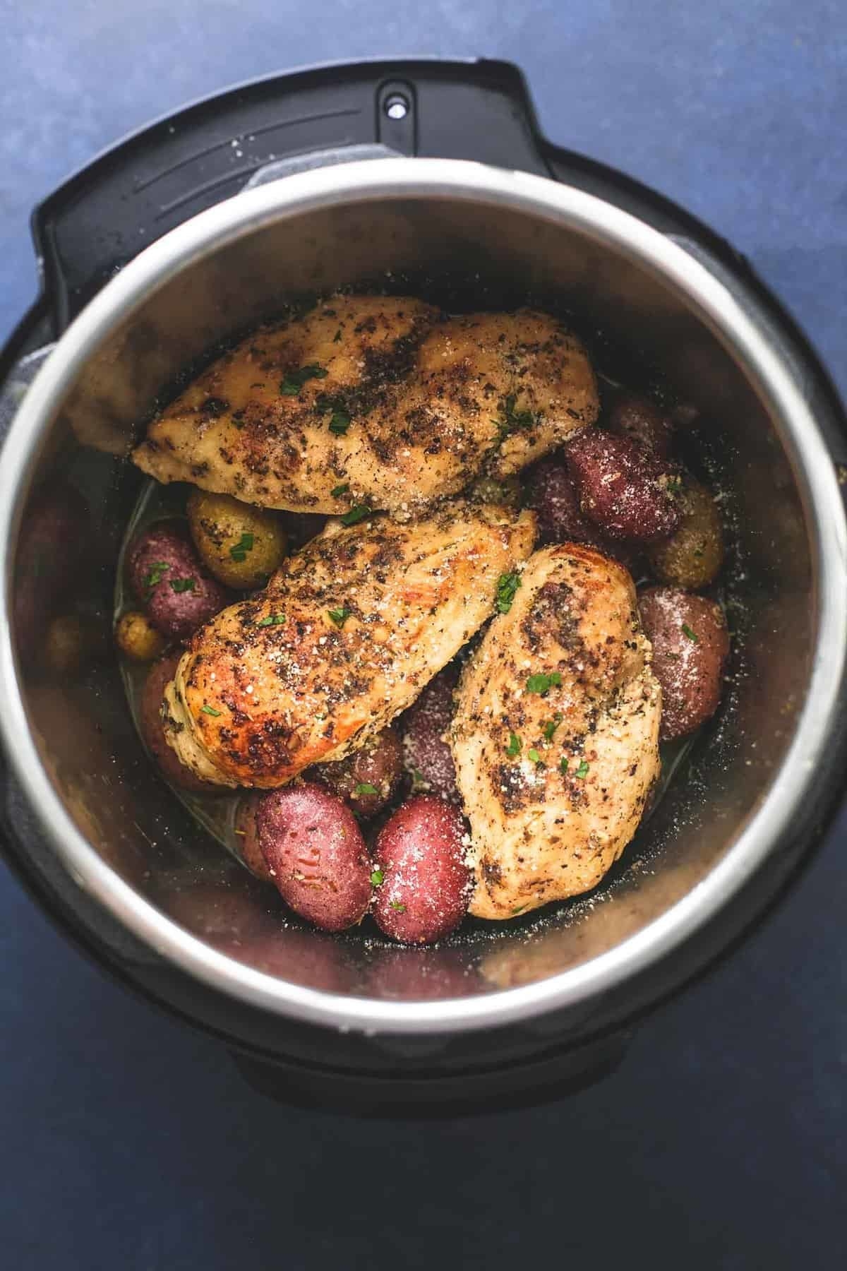 Chicken and tri-color potatoes, cooked through in an Instant Pot