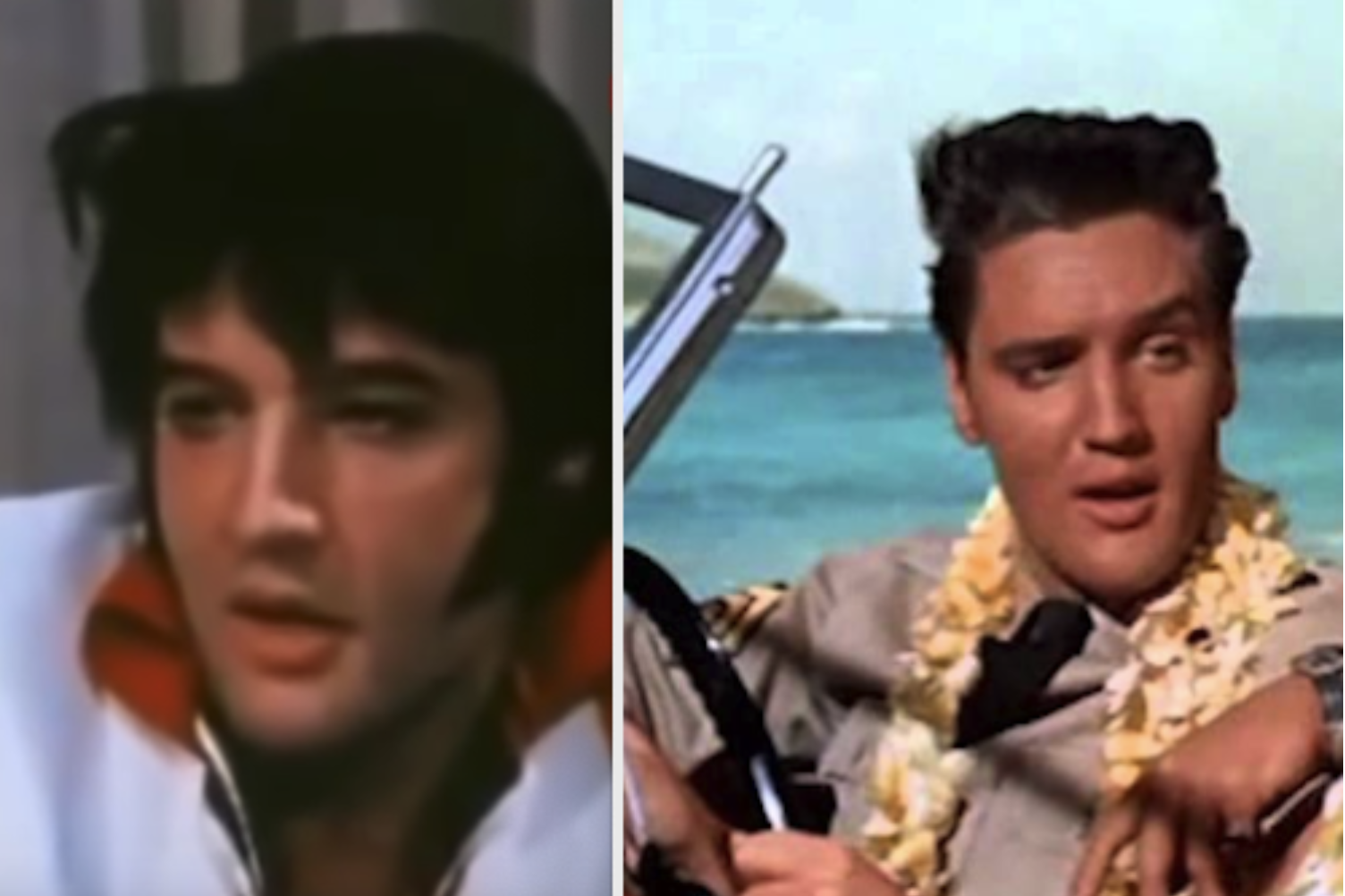 Elvis and his signature black hair in old movies