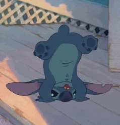 Gif of Disney&#x27;s character Stitch dancing on his head 