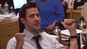 Jim Halpert saying yes and pumping his fist