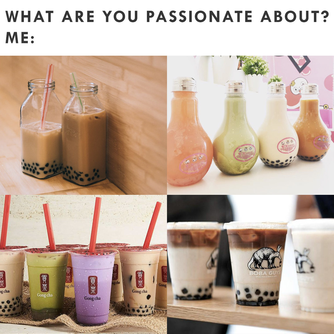 Four pictures of boba from different brands
