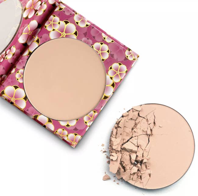 the translucent powder in pink floral packaging