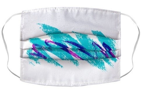 A &quot;jazz pattern&quot; face mask in purple and blue to mimic the popular disposable cups from the &#x27;90s