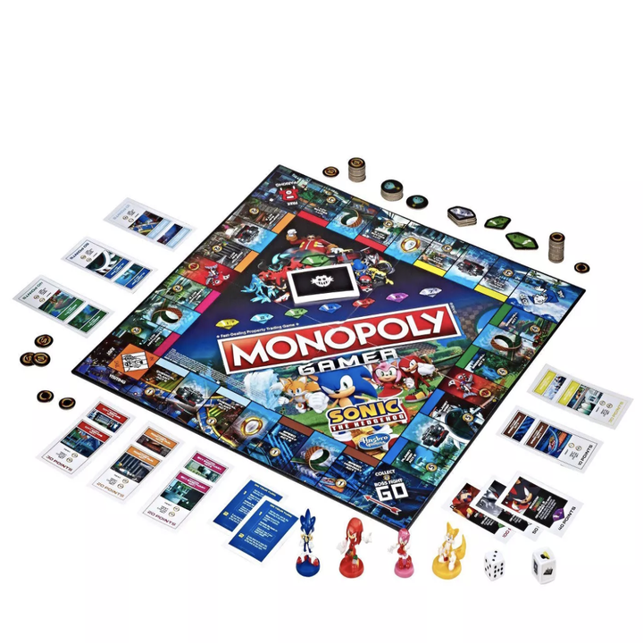 the monopoly game laid out with all the cards and pieces