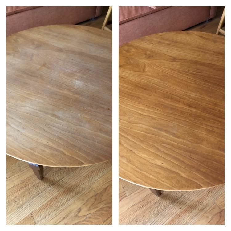 a before and after of a dining room table 