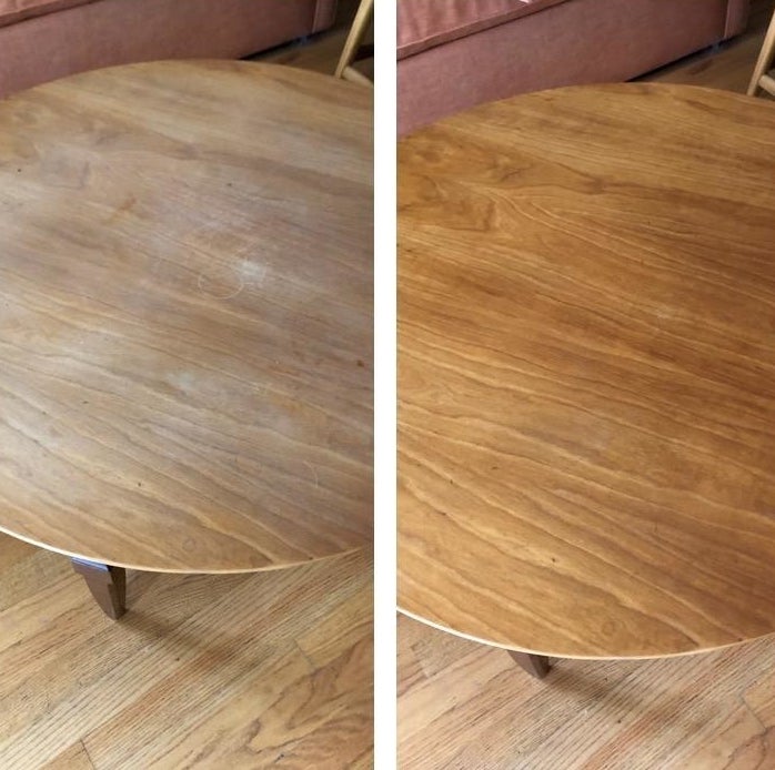 a before and after of a dining room table 