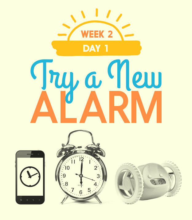 illustrated graphic with alarm clock that says &quot;try a new alarm&quot;