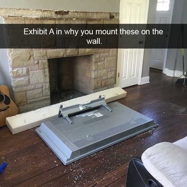 flat screen tv that fell face-first on the floor