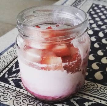 A close-up of a strawberry yogurt 