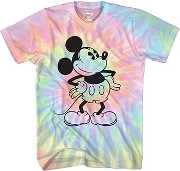 a light colored rainbow tee with mickey on it