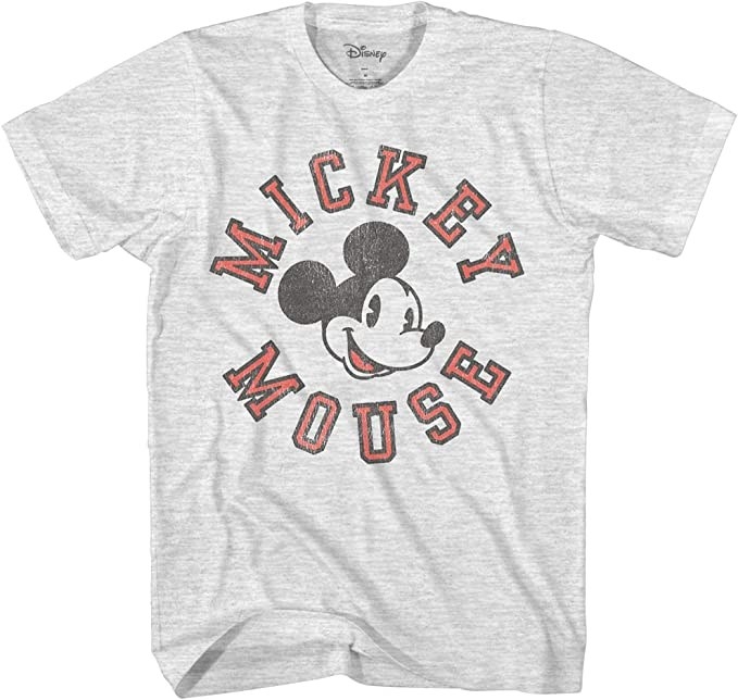 a gray heathered tee with a vintage mickey logo on it 