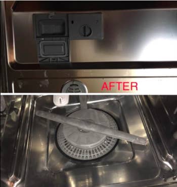 same reviewer's after pic of same spot inside the dishwasher clean and without residue