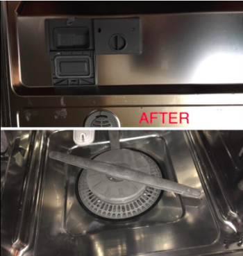 reviewer's after pic of inside dishwasher without buildup