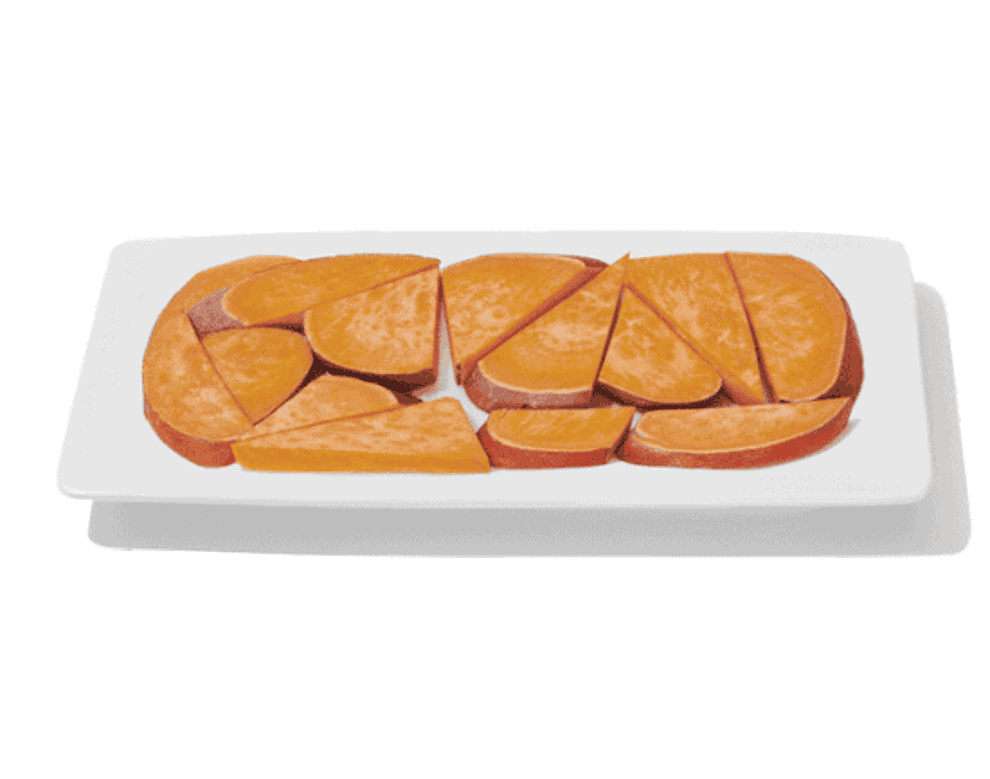 A gif that shows sweet potatoes turning into a flatbread.