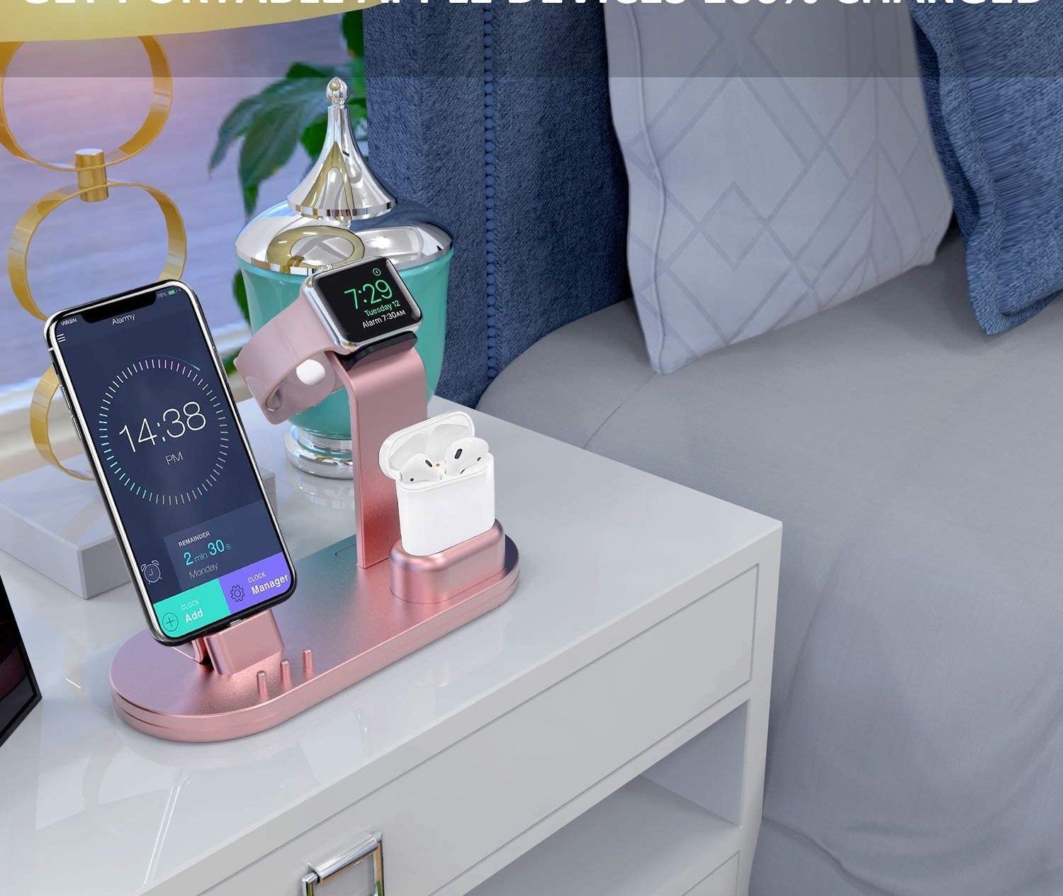 the charging stand holding two devices
