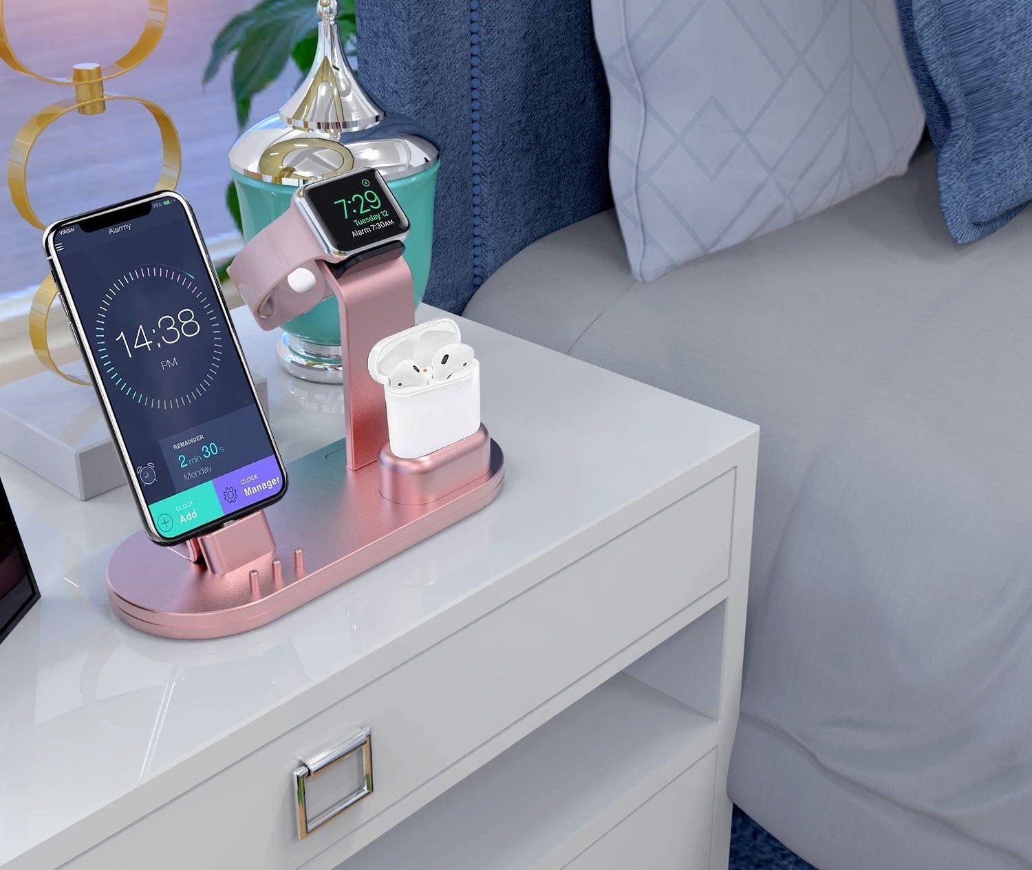 the charging stand holding two devices