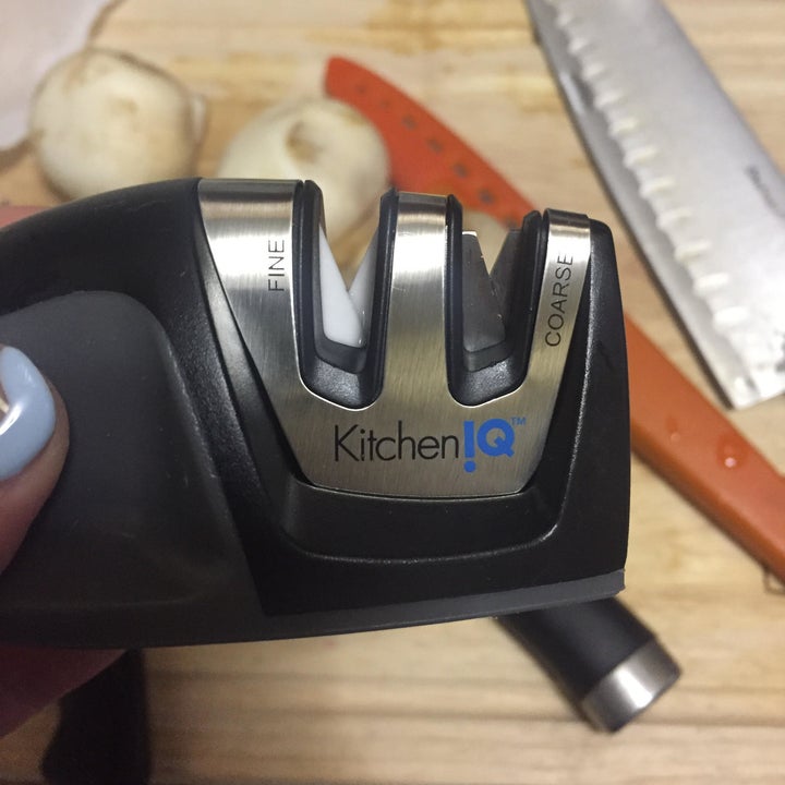 The black and stainless steel sharpener