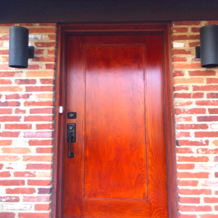 the same door now vibrant and shiny