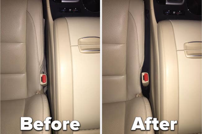 A earlier and aft representation of the bare abstraction betwixt a car's driver's spot and halfway console that's been filled with spot spread filler