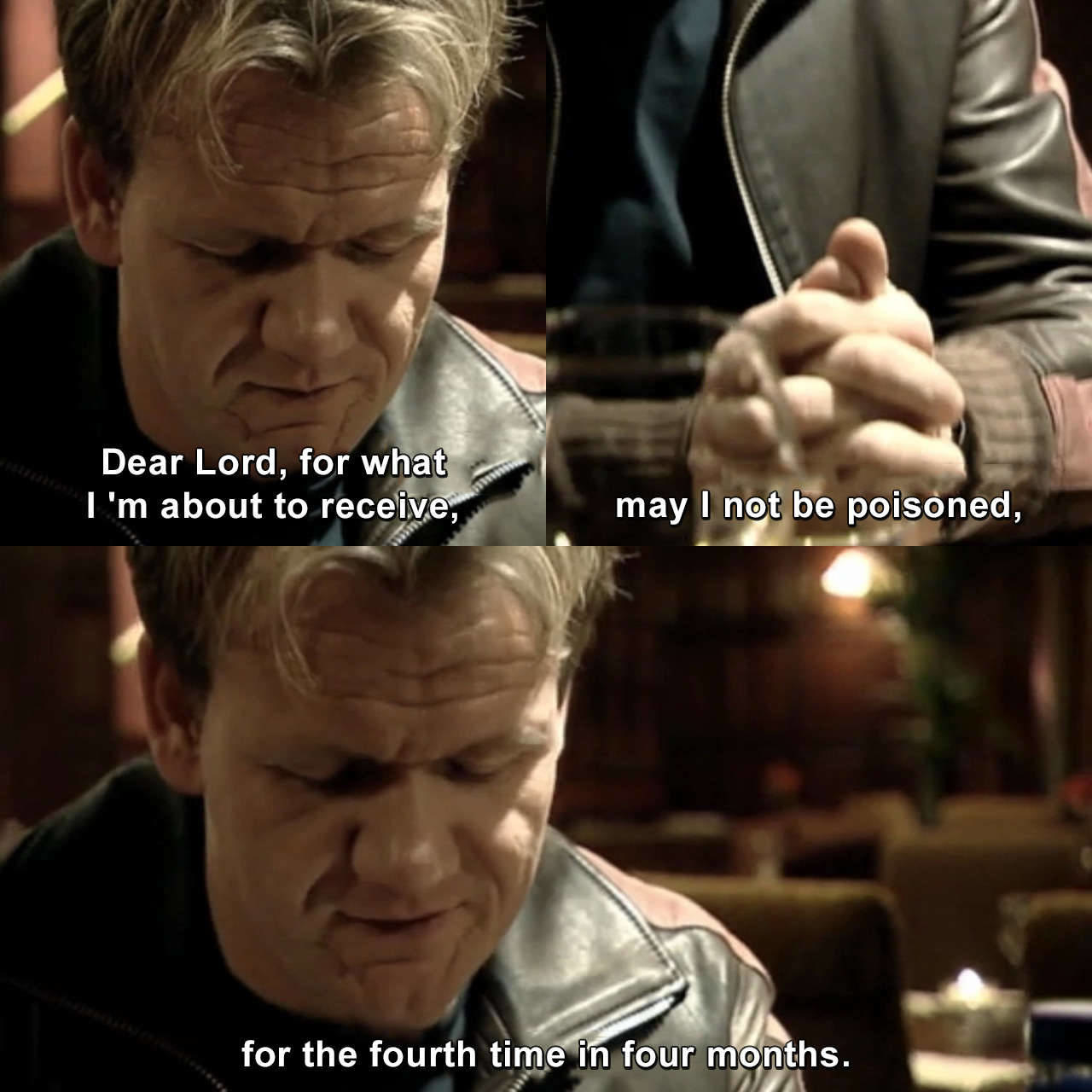 Gordon praying to not get poisoned for the fourth time in four months