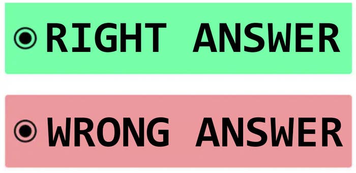 A green box says, &quot;Right answer&quot; and a red box says, &quot;Wrong answer&quot;