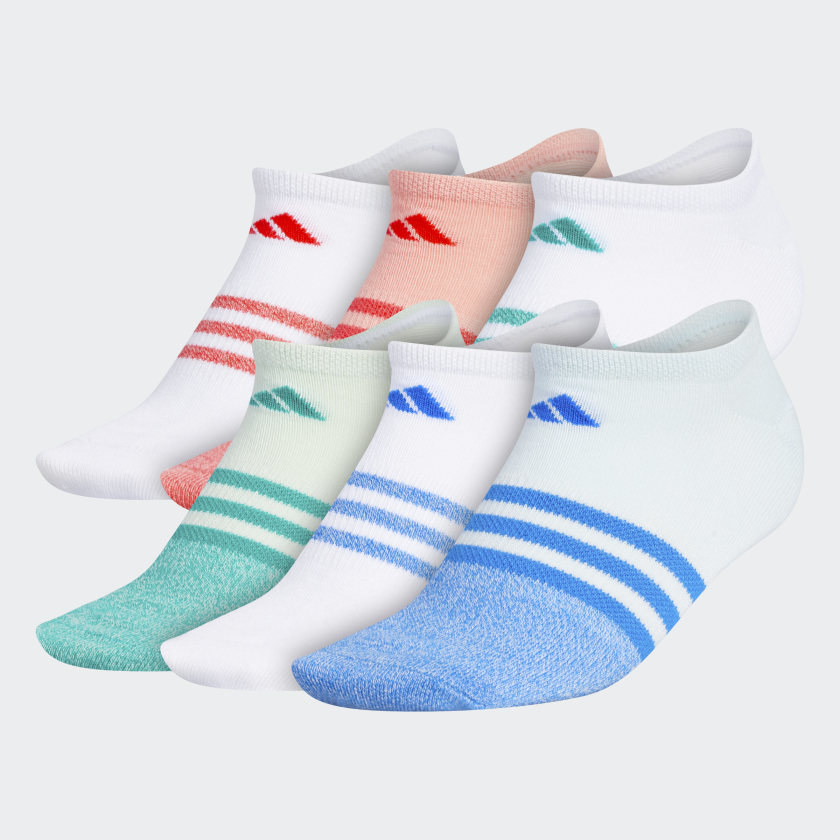 Six individual pastel, striped training socks