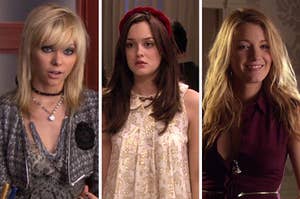 Gossip Girl characters from left to right: Jenny Humphrey, Blair Waldorf, Serena Van Der Woodsen