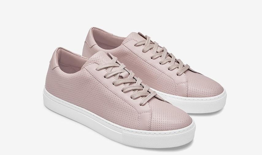 The perforated sneakers in light pink with matching laces and thick white soles