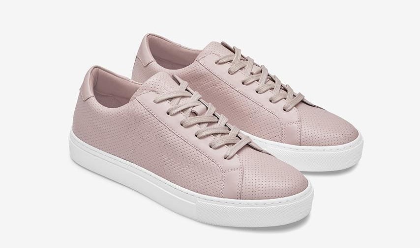 The perforated sneakers in light pink with matching laces and thick white soles