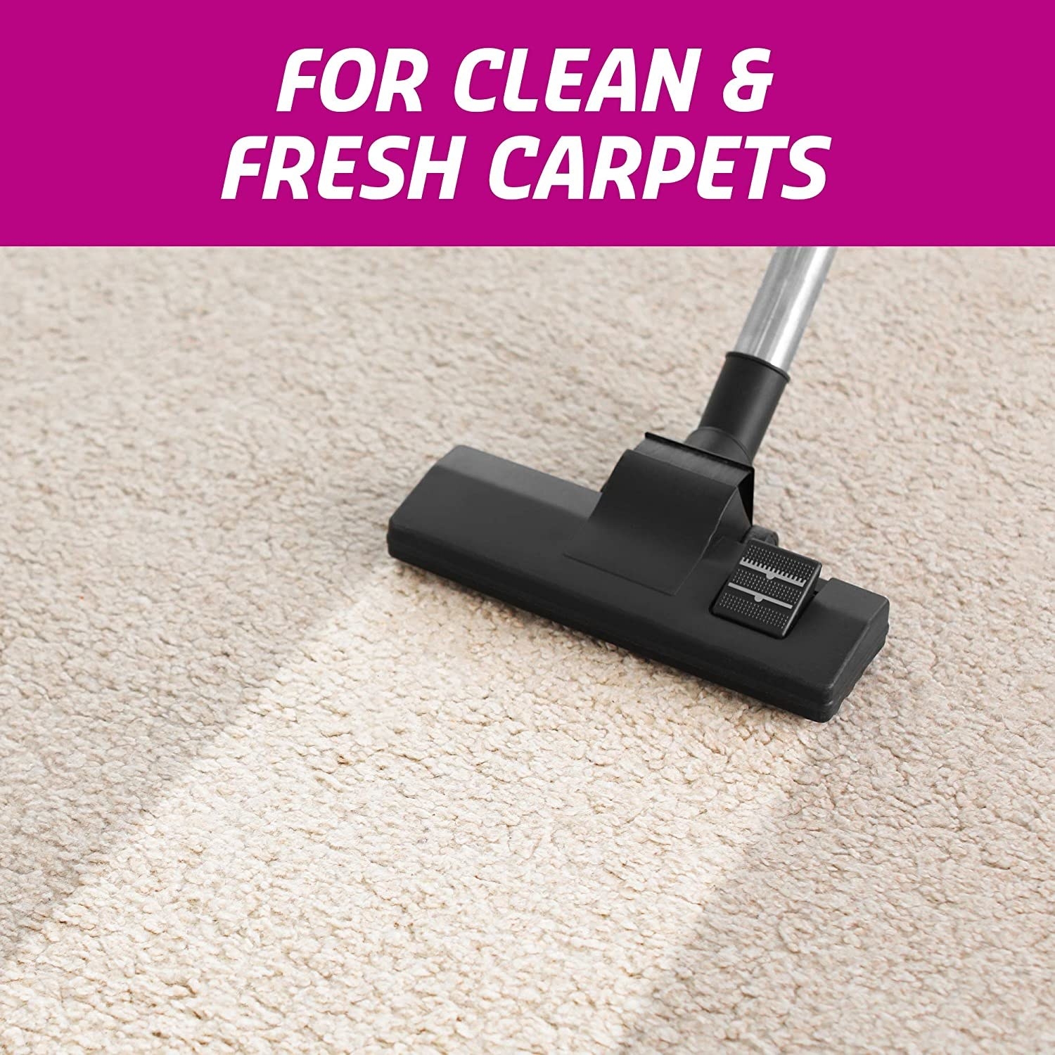 Clean patch of dirty carpet following the head of a vaccuum cleaner