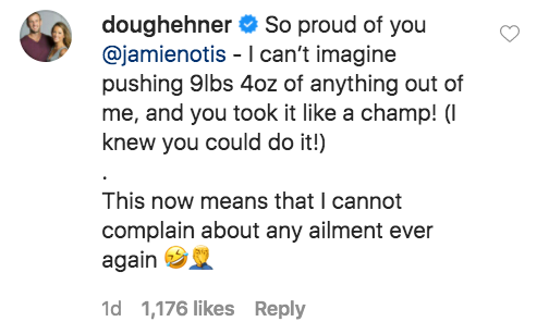 Doug Hehner&#x27;s Instagram comment to wife Jamie.