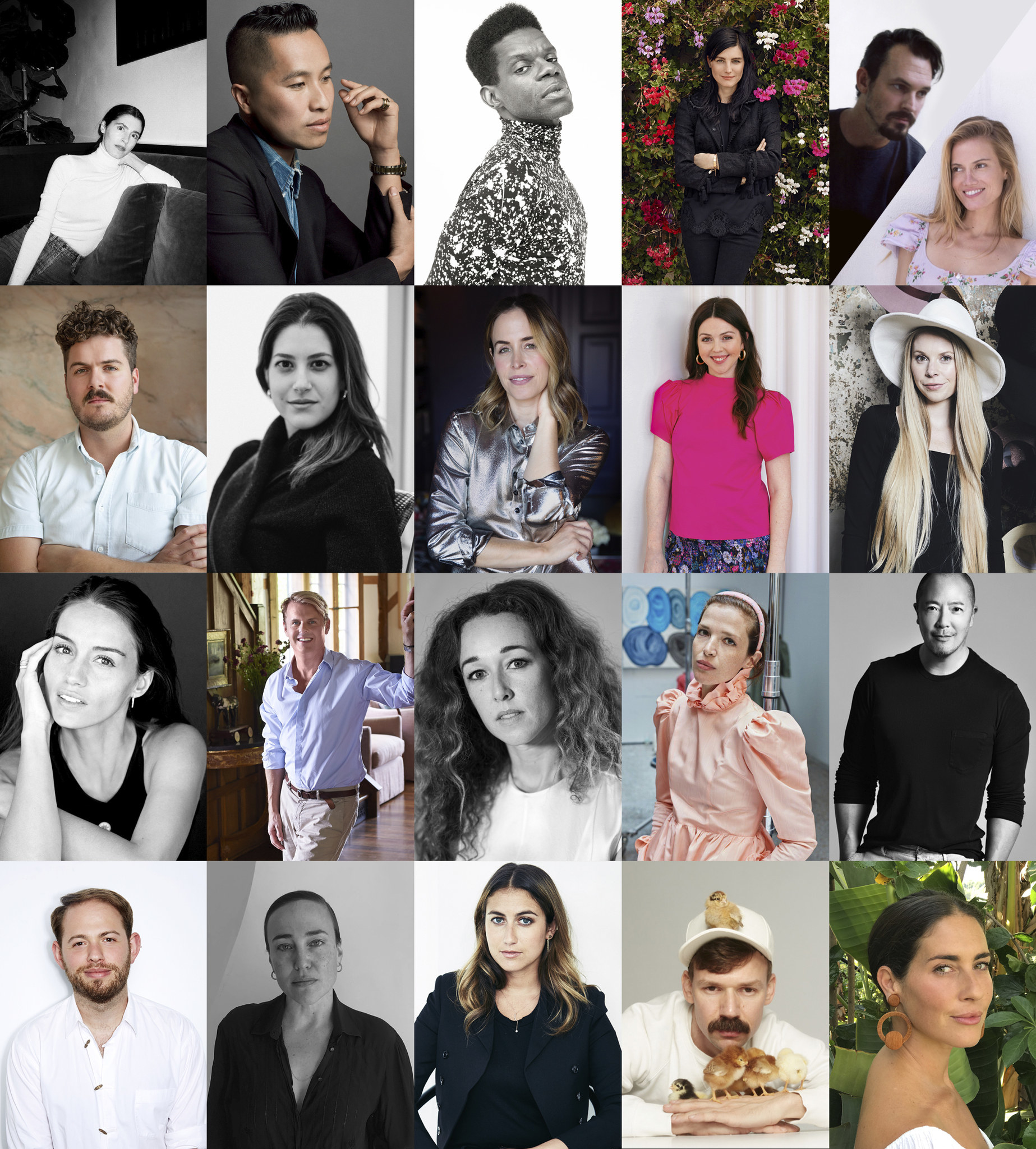 A collage of photos of the 20 designers chosen to be in Common Threads: Vogue x Amazon Fashion