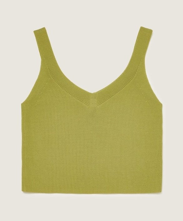 cropped lime green knitted tank top with a v-neck and back and skinny straps