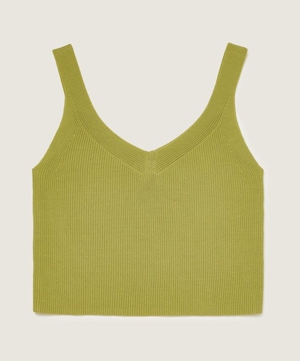 cropped lime green knitted tank top with a v-neck and back and skinny straps