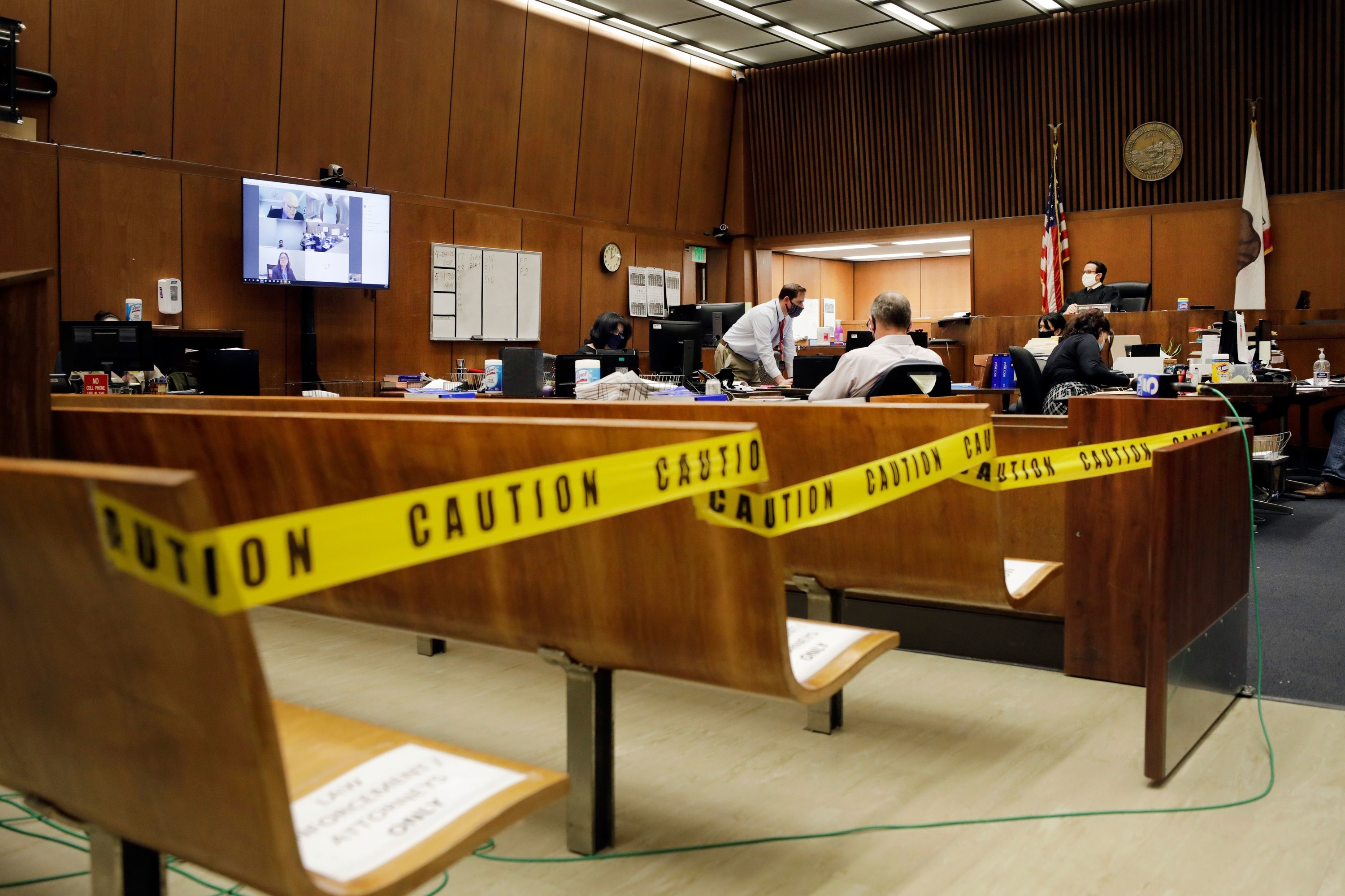 a judge in an empty courtroom