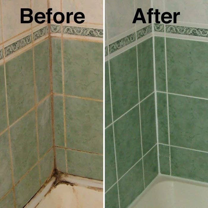 Before and after picture of grimy grouting and clean grouting