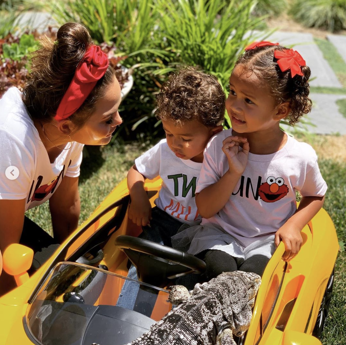 Chrissy, Miles, and Luna at Miles&#x27; birthday party.