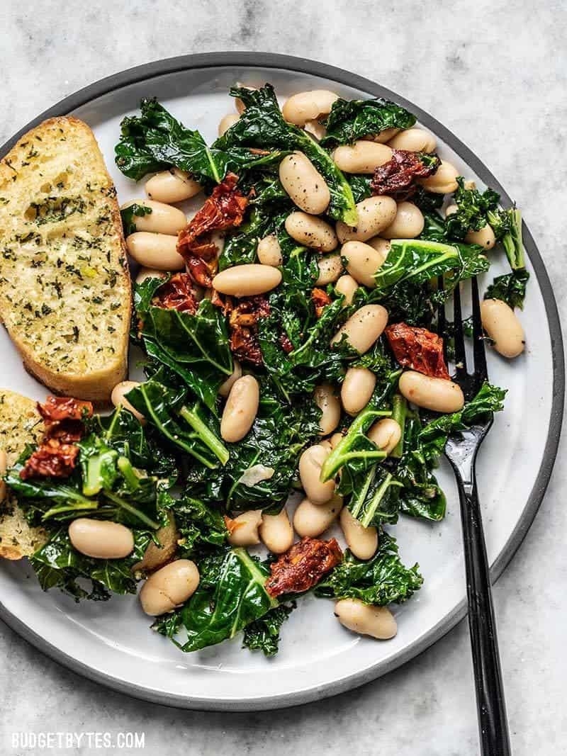 Sun-Dried Tomato, Kale, and White Beans on a plate