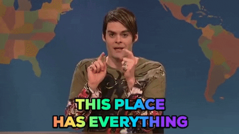 Bill Hader's SNL character 'Stefon' saying "This place has everything" in a hysterical way