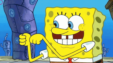 A gif of Sponge Bob Squarepants smiling and using his hand to crank up a thumbs up.