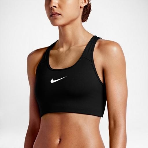 Black sport bra with Nike swoosh logo across 