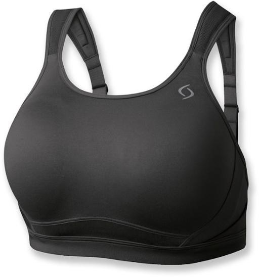 product shot of gray sports bra with full coverage and wide straps