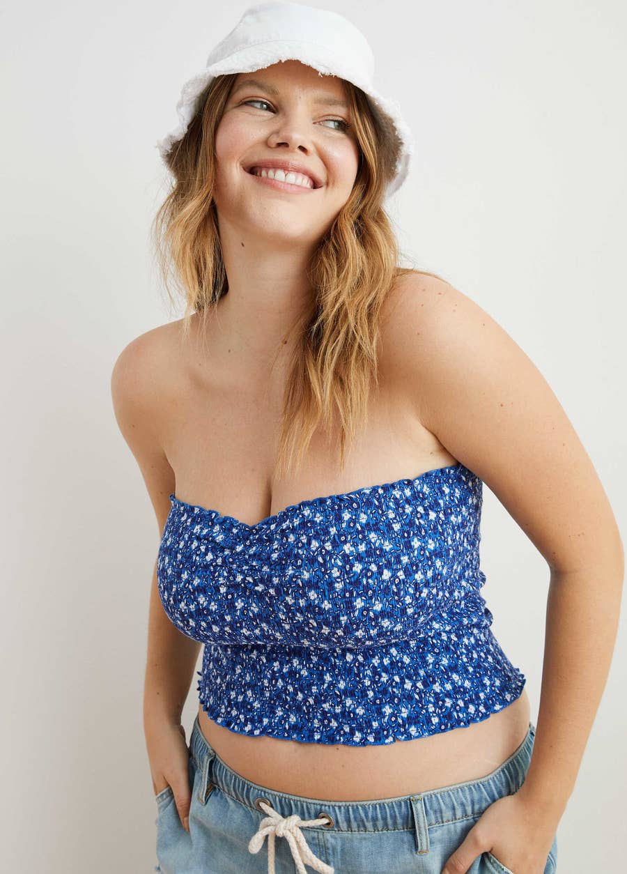 Aerie Chill Play Move Navy Side Stripe Bandeau Crop Tube Top, Women's, Size M