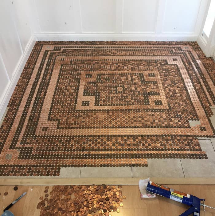 This Woman Made An Entire Floor With 7,500 Pennies And It's Completely  Mesmerizing