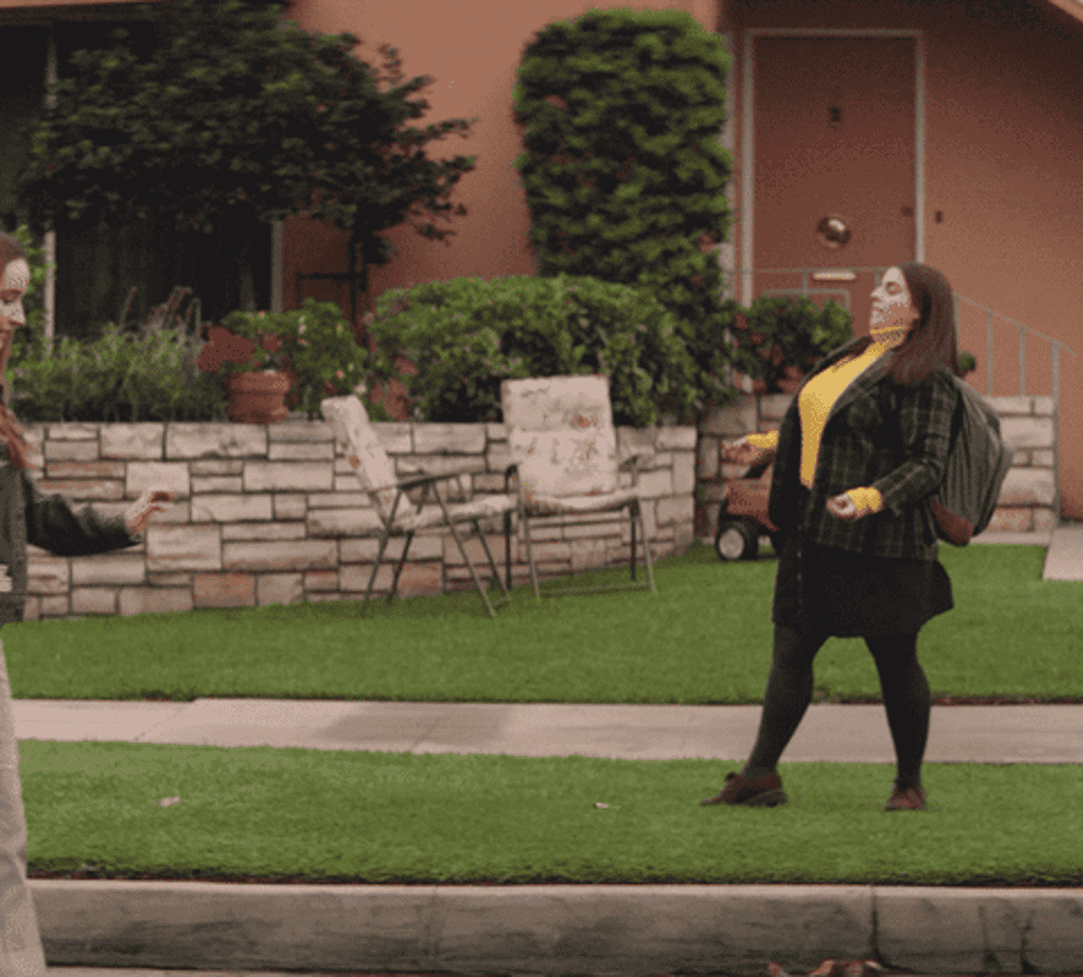A gif of Amy and Beanie from Booksmart dancing together