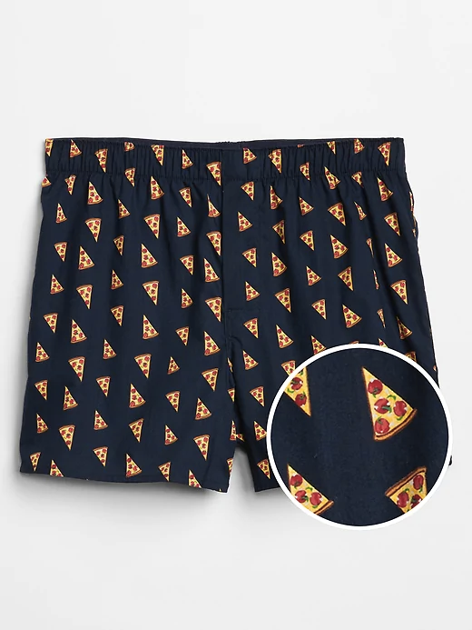 boxers covered in illustrated pizzas