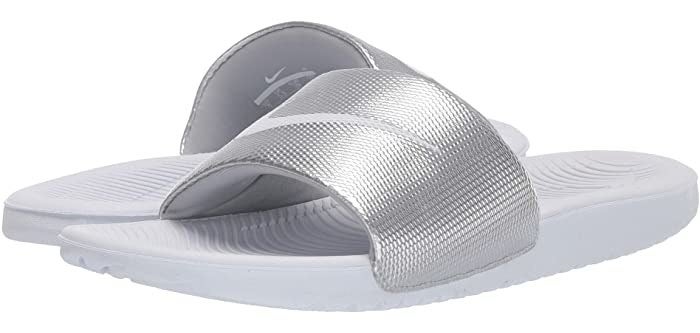 Nike Kawa slide in white and metallic silver